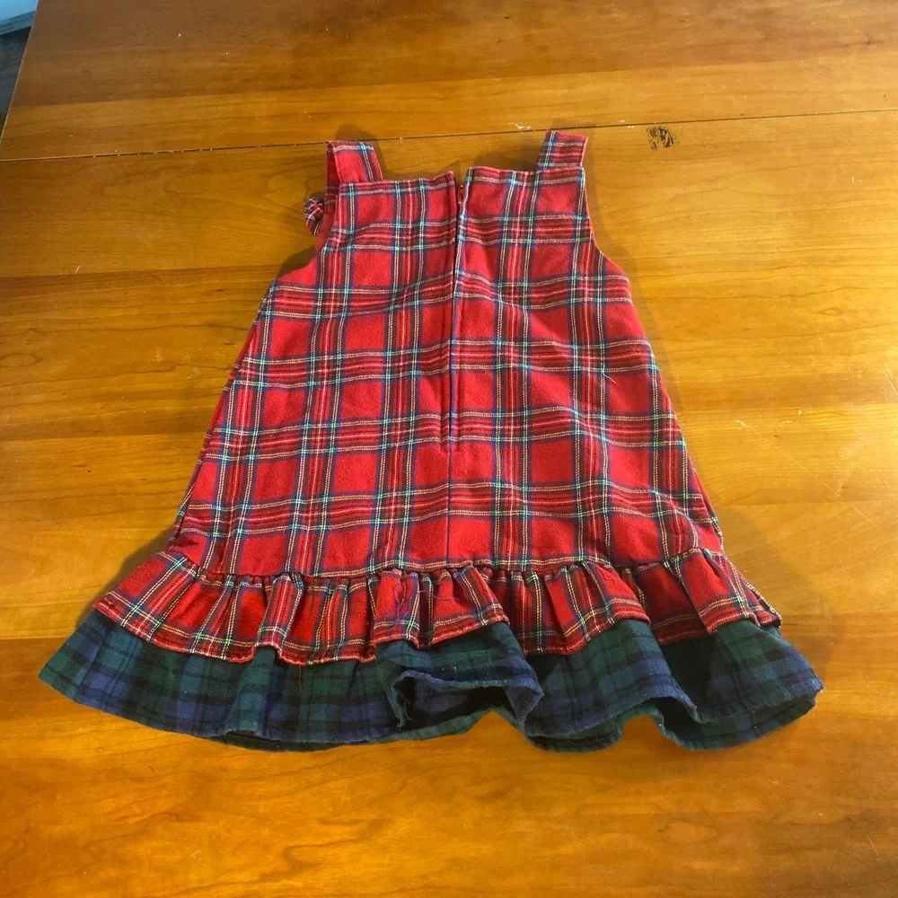 Rare Editions Plaid Jumper Kids Red Excellent‎ Reindeer Holiday Dress SIZE 4